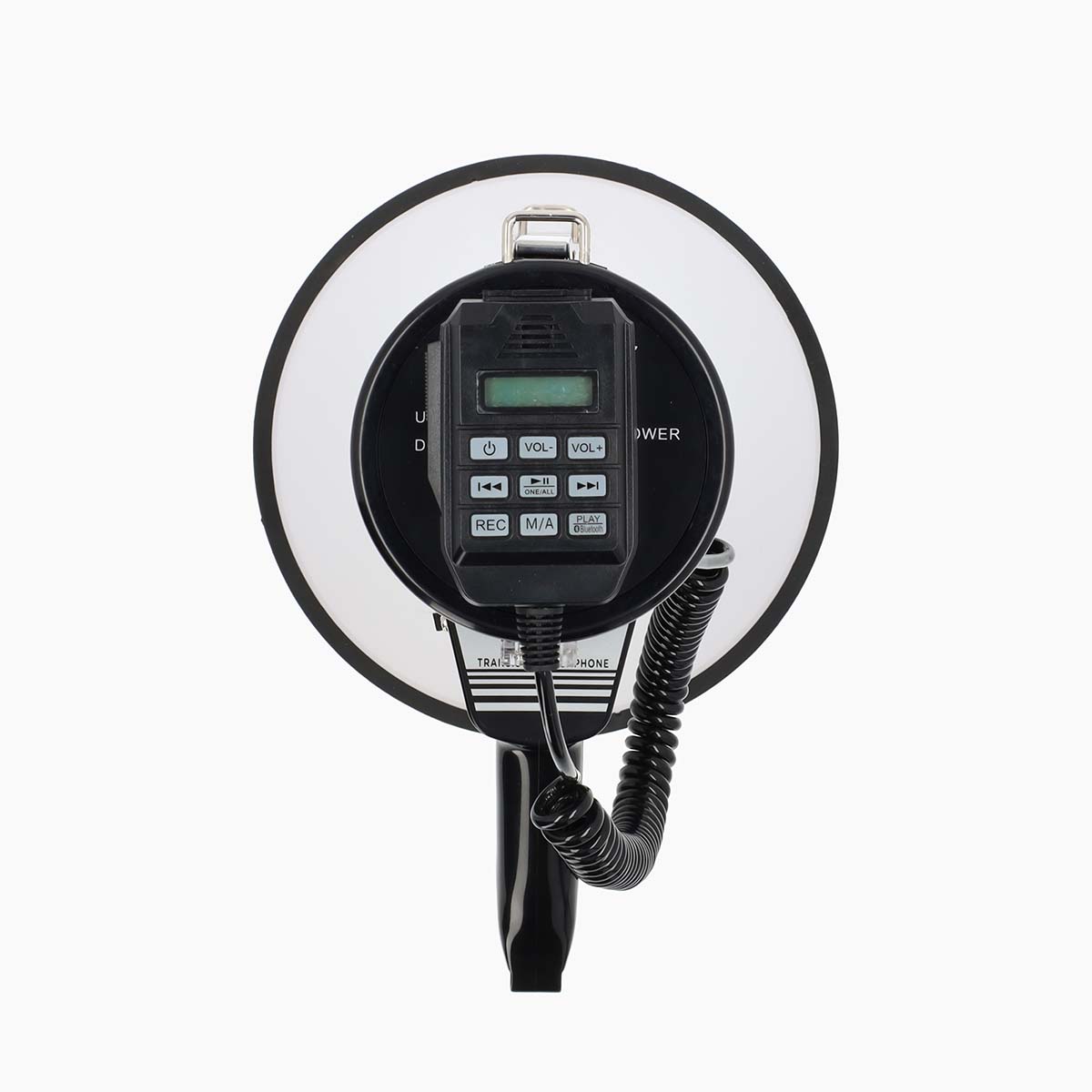 Megafoon | Maximaal bereik: 1500 m | Maximale volume: 120 dB | Afneembare Microfoon | Ingebouwde sirene | Bluetooth® | Opnamefunctie | USB-weergave | Schouder riem | Wit / Zwart - Afbeelding 4