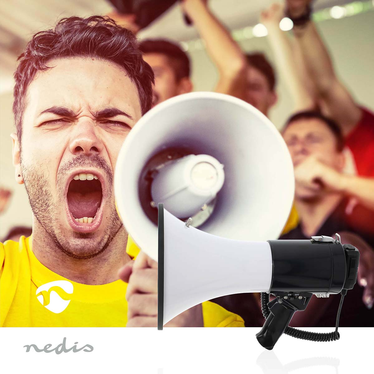 Megafoon | Maximaal bereik: 1500 m | Maximale volume: 120 dB | Afneembare Microfoon | Ingebouwde sirene | Bluetooth® | Opnamefunctie | USB-weergave | Schouder riem | Wit / Zwart - Afbeelding 2