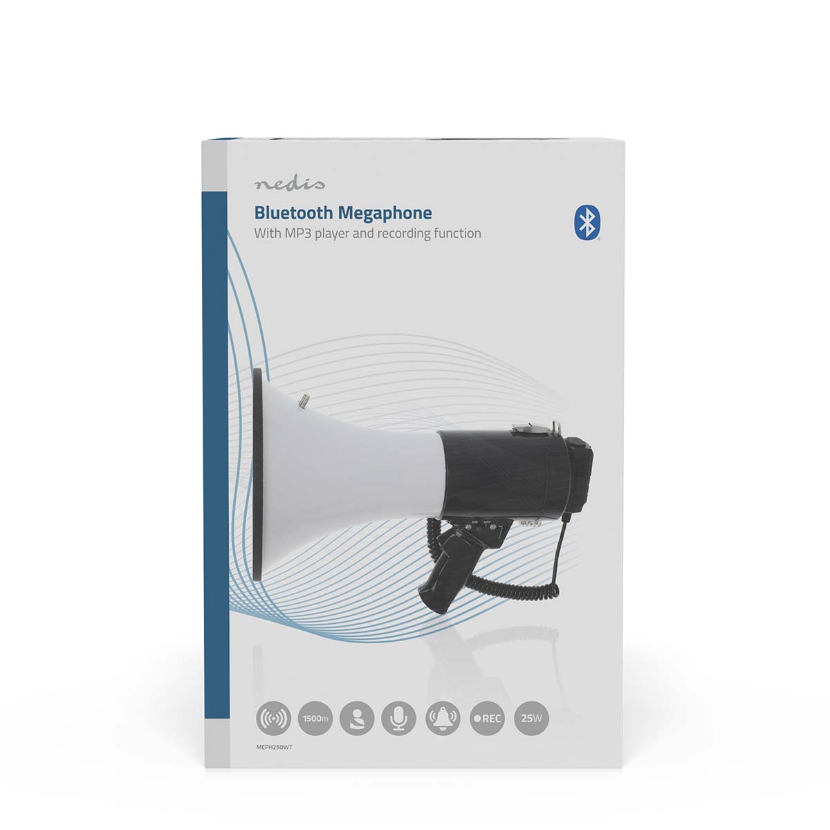 Megafoon | Maximaal bereik: 1500 m | Maximale volume: 120 dB | Afneembare Microfoon | Ingebouwde sirene | Bluetooth® | Opnamefunctie | USB-weergave | Schouder riem | Wit / Zwart - Afbeelding 7