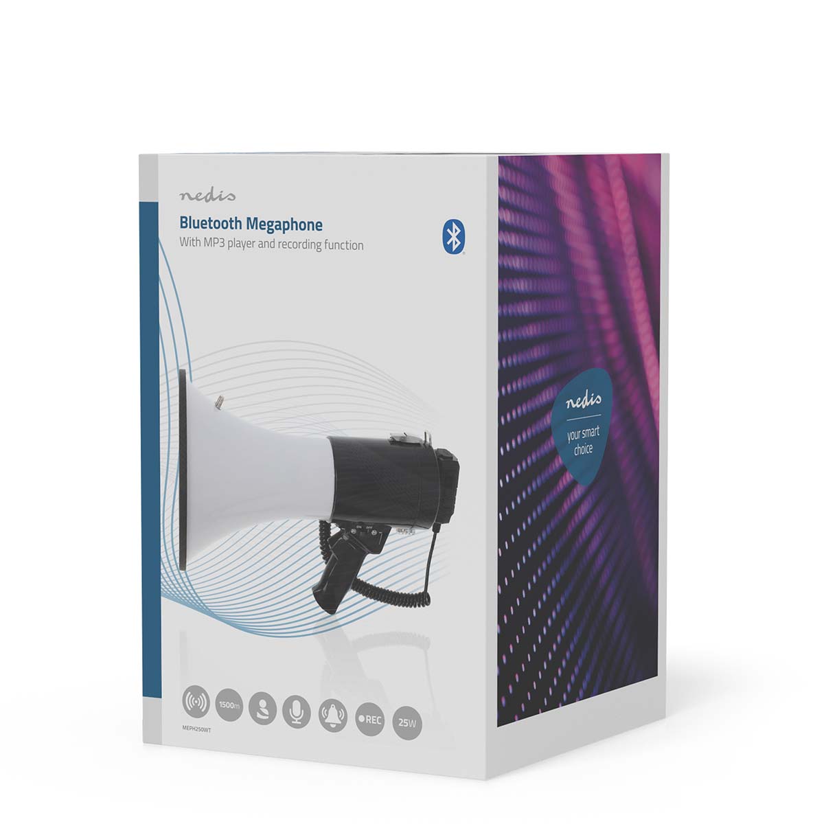 Megafoon | Maximaal bereik: 1500 m | Maximale volume: 120 dB | Afneembare Microfoon | Ingebouwde sirene | Bluetooth® | Opnamefunctie | USB-weergave | Schouder riem | Wit / Zwart - Afbeelding 8