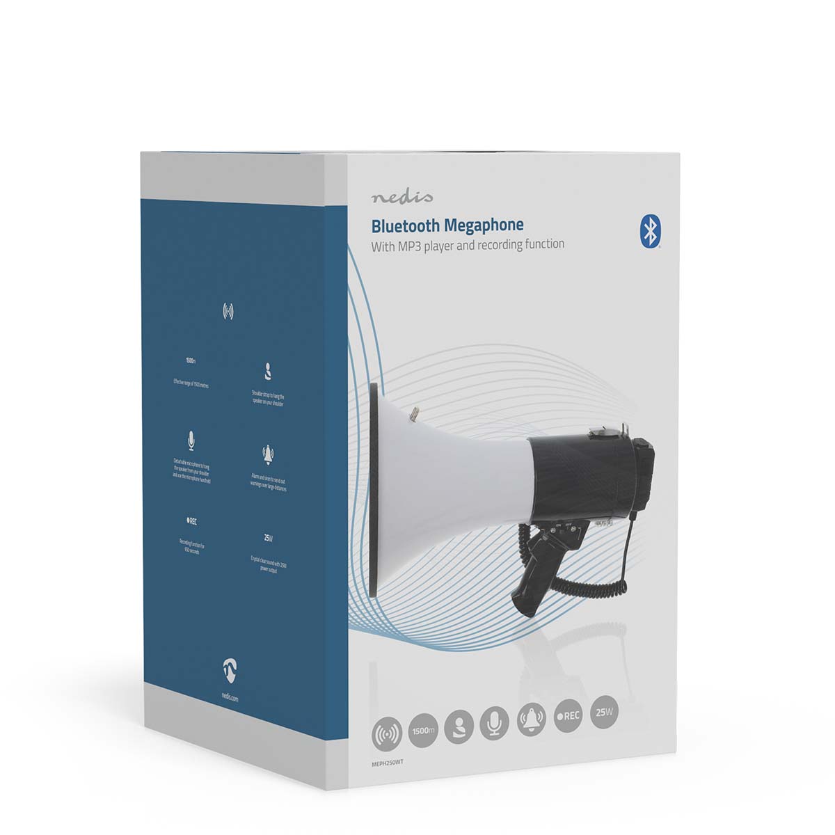 Megafoon | Maximaal bereik: 1500 m | Maximale volume: 120 dB | Afneembare Microfoon | Ingebouwde sirene | Bluetooth® | Opnamefunctie | USB-weergave | Schouder riem | Wit / Zwart - Afbeelding 9