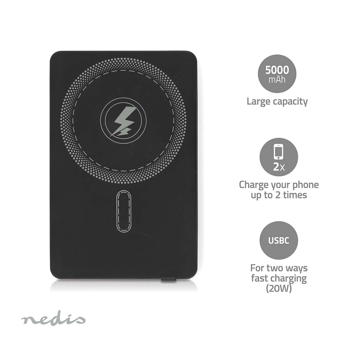 Powerbank | 5000 mAh | Draadloze oplaadfunctie | 1.67 / 2.22 / 3.0 A | Outputs: 1 | Output: 1x USB-C™ | Inputs: 1x USB-C™ | PD3.0 20W | Lithium-Polymeer