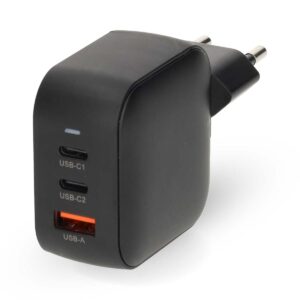 Oplader | 70 W | GaN | PD3.0 | 1.5 / 2.25 / 2.5 / 3.0 / 3.5 A | Outputs: 3 | USB-A / 2x USB-C™ | Automatische Voltage Selectie | Zwart