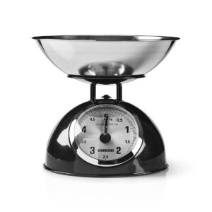 Retro keukenweegschaal | Analoog | Metalen behuizing | Afneembare kom | Max. 5kg | Stapjes van 25 gram | Zwart