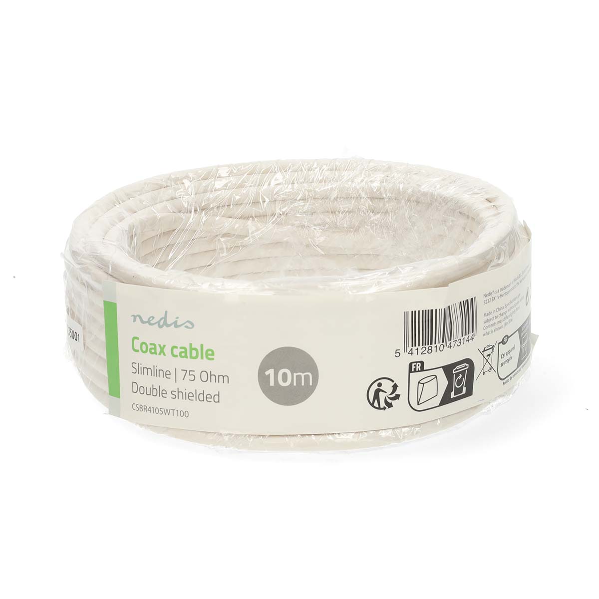 Coaxkabel op Haspel | Mini Coax | Dubbel Afgeschermd | ECA | 10.0 m | Coax | PVC | Wit | Folieverpakking - Afbeelding 3