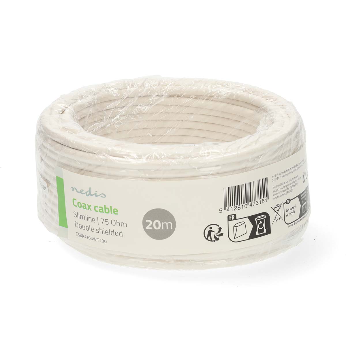 Coaxkabel op Haspel | Mini Coax | Dubbel Afgeschermd | ECA | 20.0 m | Coax | PVC | Wit | Folieverpakking - Afbeelding 3