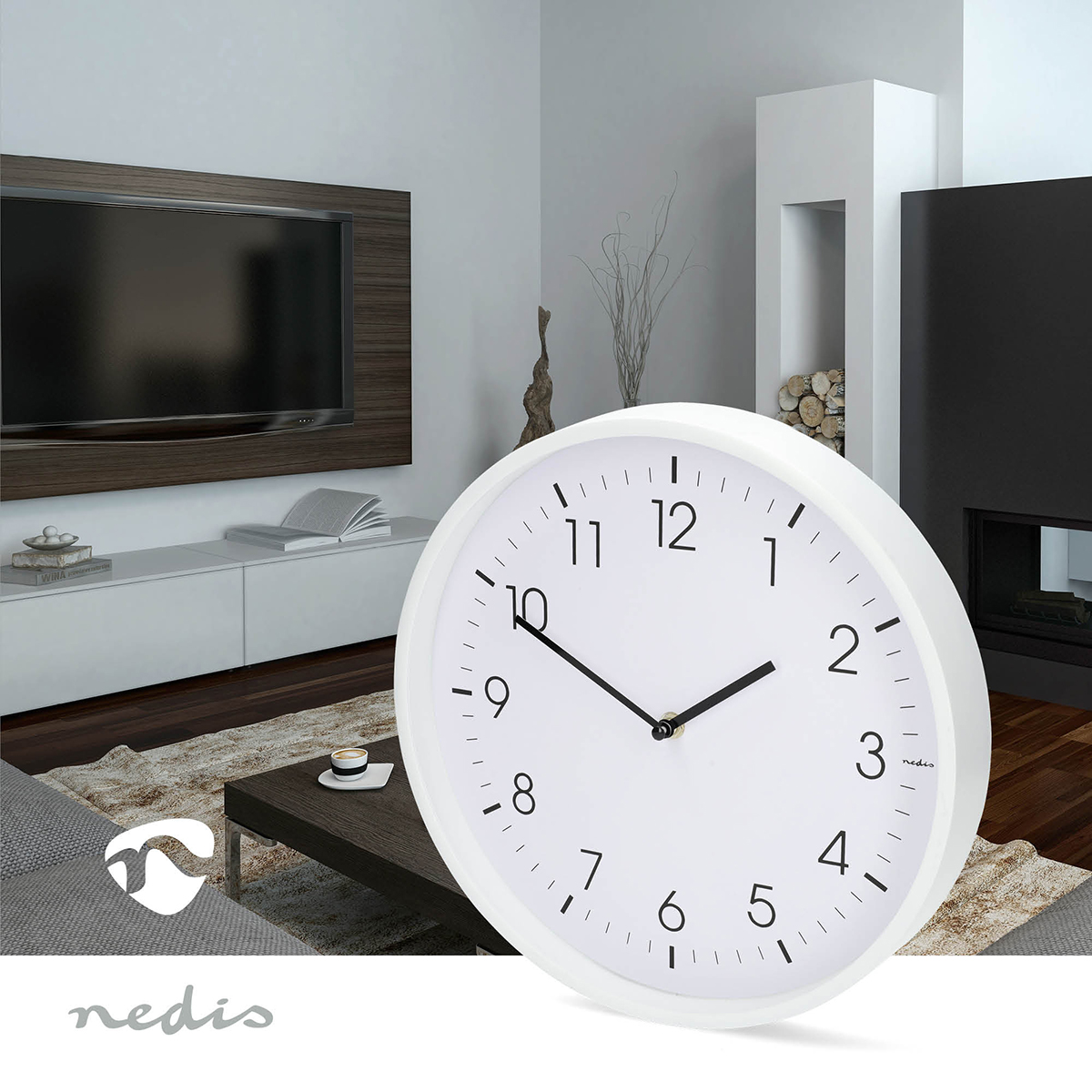 Wandklok | Diameter: 300 mm | Kunststof | Stille beweging | Wit - Afbeelding 2
