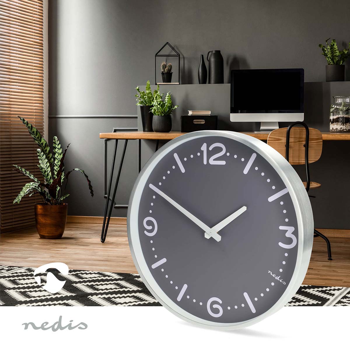 Wandklok | Diameter: 300 mm | Aluminium | Stille beweging | Metaal - Afbeelding 2