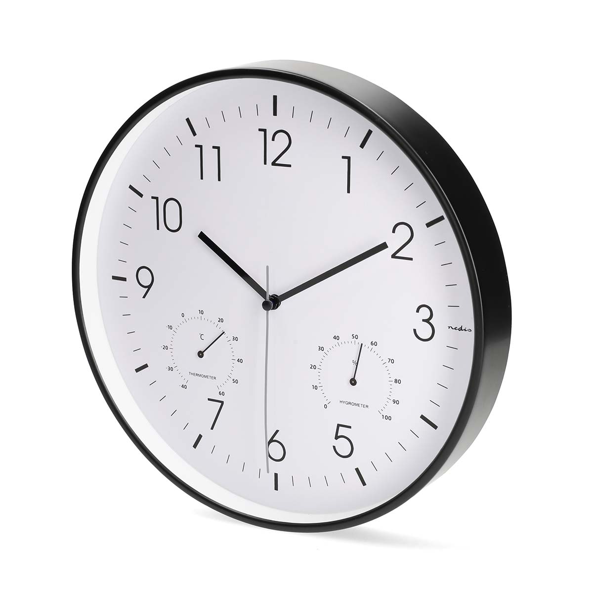Wandklok | Diameter: 300 mm | Kunststof | Stille beweging | Thermometer | Hygrometer | Wit / Zwart - Afbeelding 3