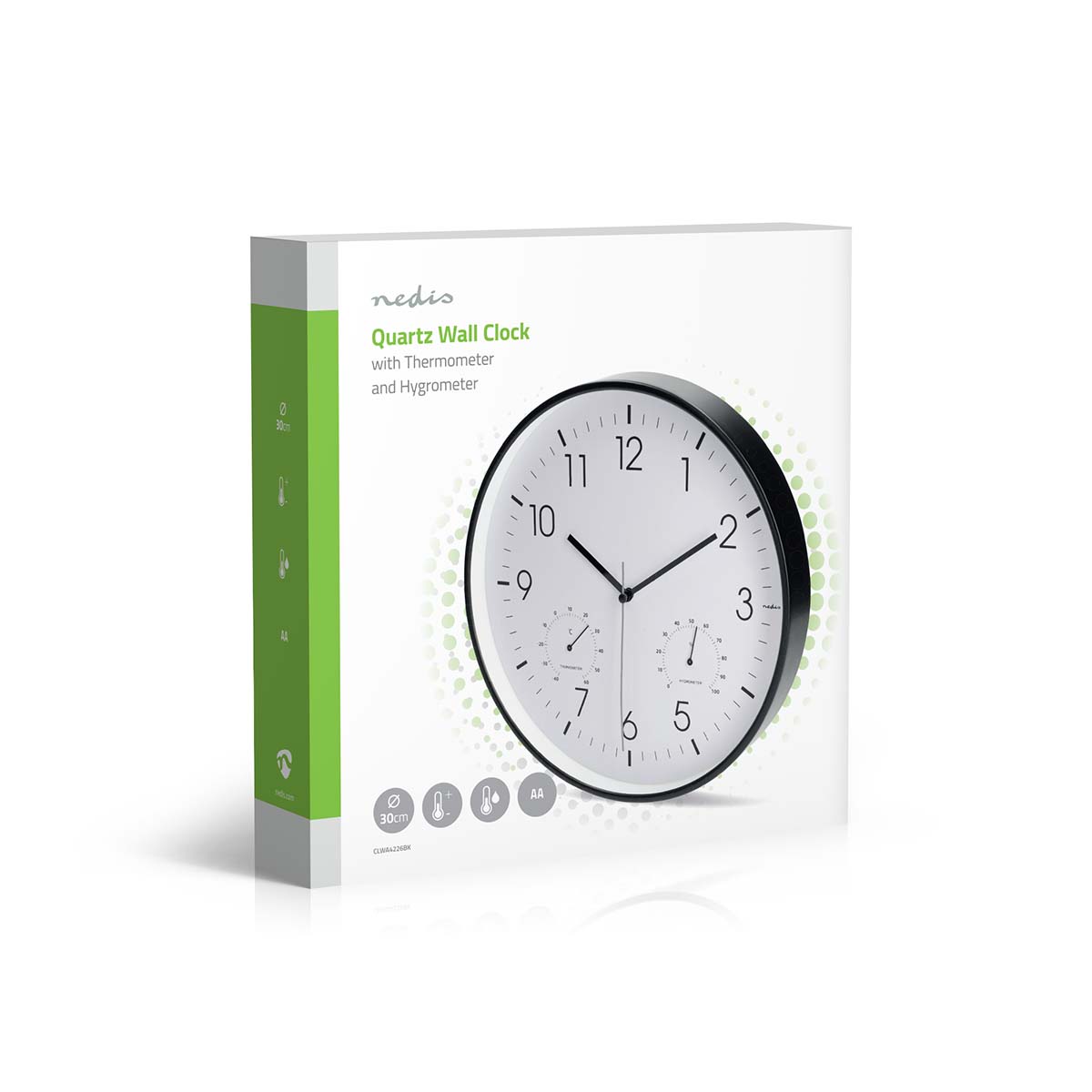 Wandklok | Diameter: 300 mm | Kunststof | Stille beweging | Thermometer | Hygrometer | Wit / Zwart - Afbeelding 6