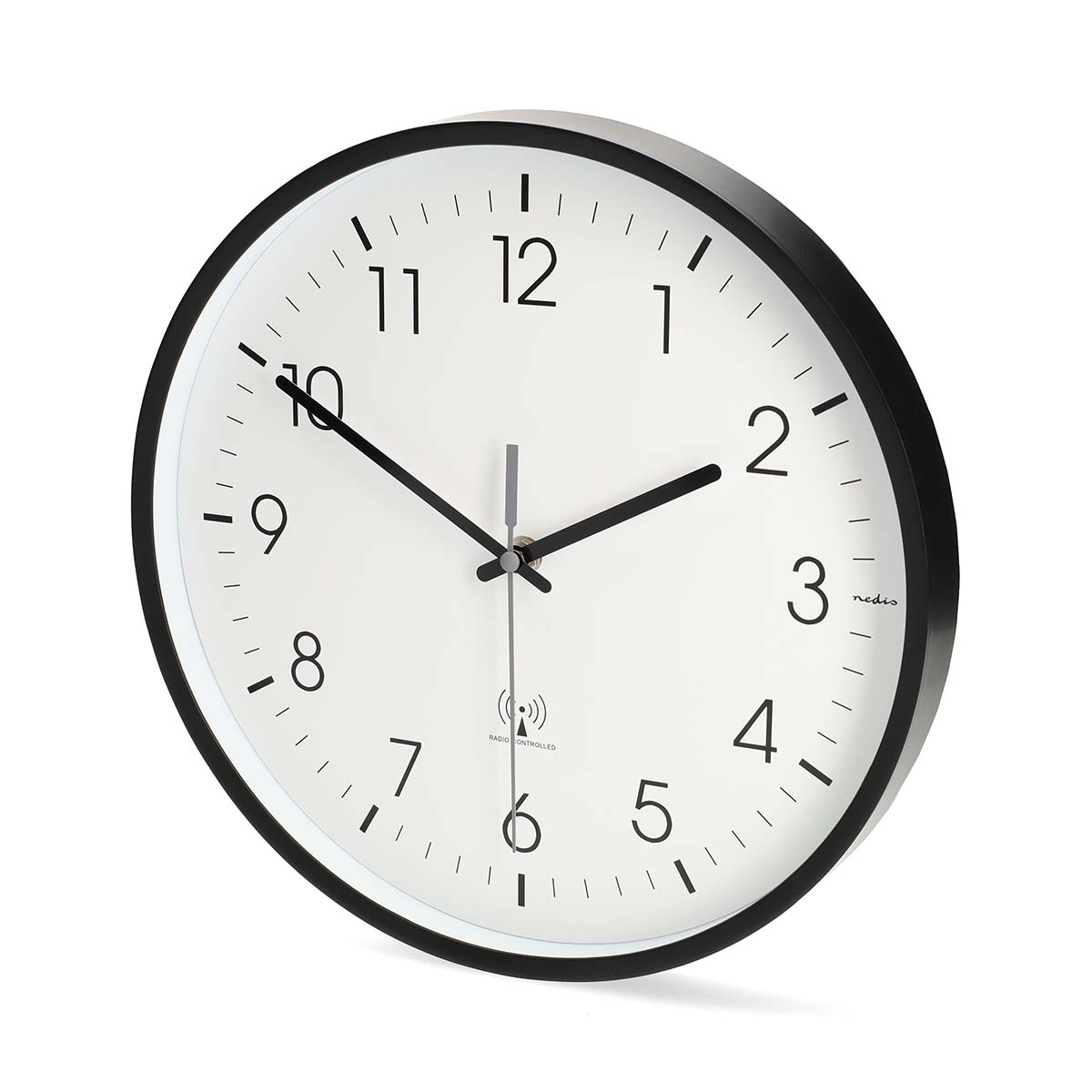 Wandklok | Diameter: 300 mm | Kunststof | Radiogestuurde tijd | Stille beweging | Wit / Zwart - Afbeelding 3