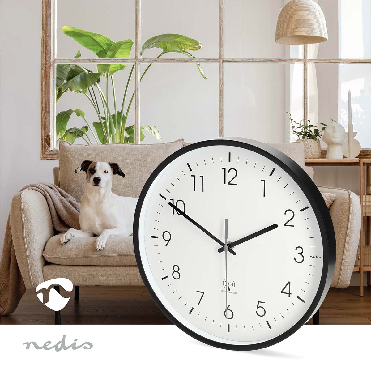 Wandklok | Diameter: 300 mm | Kunststof | Radiogestuurde tijd | Stille beweging | Wit / Zwart - Afbeelding 2
