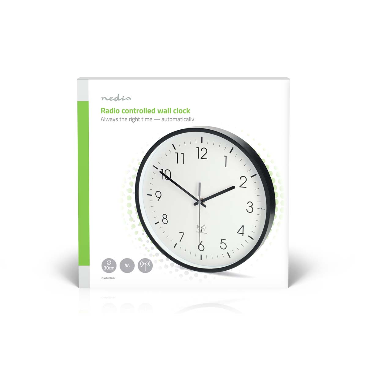 Wandklok | Diameter: 300 mm | Kunststof | Radiogestuurde tijd | Stille beweging | Wit / Zwart - Afbeelding 4