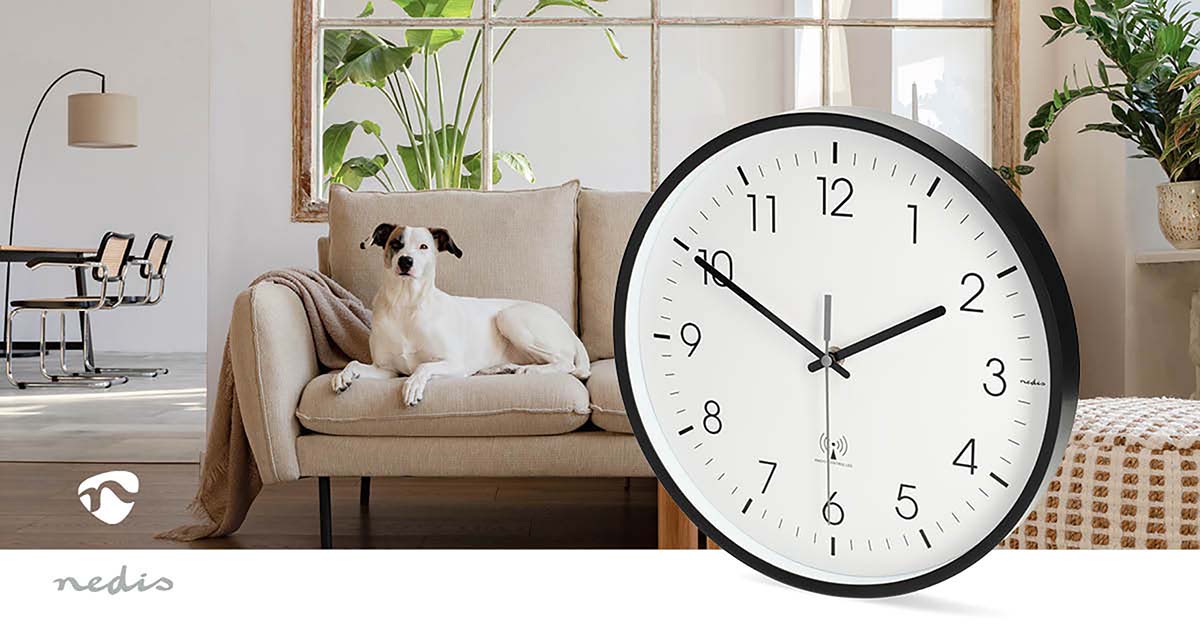 Wandklok | Diameter: 300 mm | Kunststof | Radiogestuurde tijd | Stille beweging | Wit / Zwart - Afbeelding 7