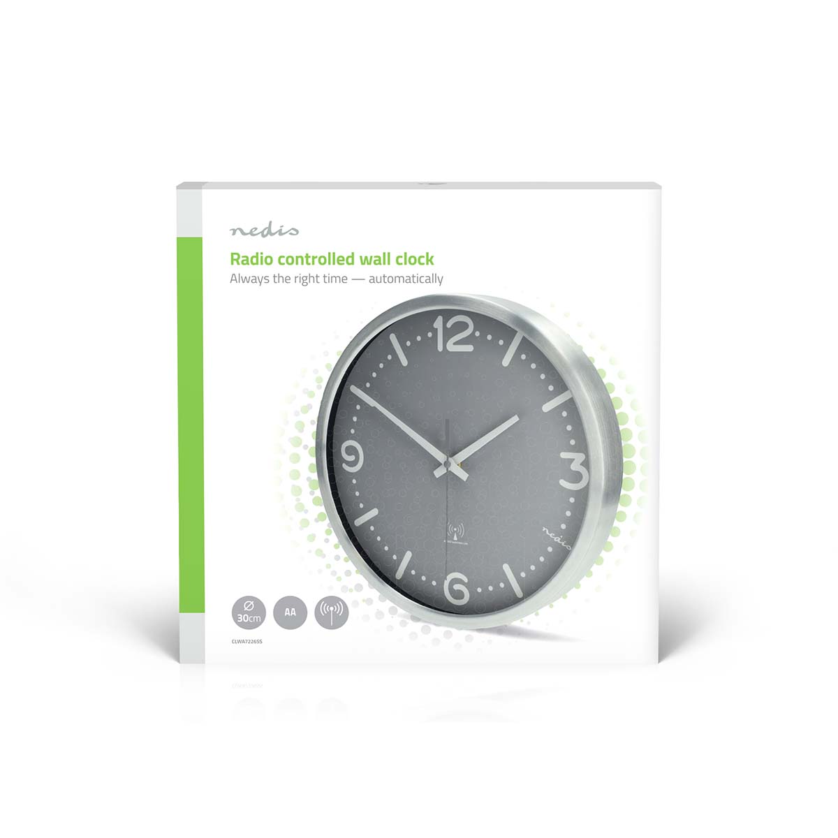Wandklok | Diameter: 300 mm | Aluminium | Radiogestuurde tijd | Stille beweging | Grijs / Metaal - Afbeelding 4