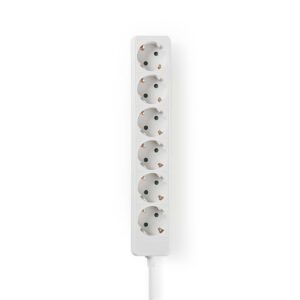 Stekkerdoos | Randaarde stekker / Type F (CEE 7/7) | 6-wegs | 1.50 m | 3680 W | 16 A | Soort aarding: Zijcontacten | 230 V AC 50/60 Hz | Hoek van stopcontact: 45 ° | H05VV-F 3G 1,5 mm² | Wit