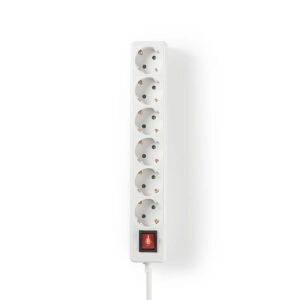 Stekkerdoos | Randaarde stekker / Type F (CEE 7/7) | 6-wegs | 1.50 m | 3680 W | 16 A | Soort aarding: Zijcontacten | 230 V AC 50/60 Hz | Hoek van stopcontact: 45 ° | H05VV-F 3G 1,5 mm² | Aan/uit knop | Wit