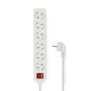 Stekkerdoos | Randaarde stekker / Type F (CEE 7/7) | 6-wegs | 3.00 m | 3680 W | 16 A | Soort aarding: Zijcontacten | 230 V AC 50/60 Hz | Hoek van stopcontact: 45 ° | H05VV-F 3G 1,5 mm² | Aan/uit knop | Wit