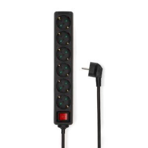 Stekkerdoos | Randaarde stekker / Type F (CEE 7/7) | 6-wegs | 5.00 m | 3680 W | 16 A | Soort aarding: Zijcontacten | 230 V AC 50/60 Hz | Hoek van stopcontact: 45 ° | H05VV-F 3G 1,5 mm² | Aan/uit knop | Zwart