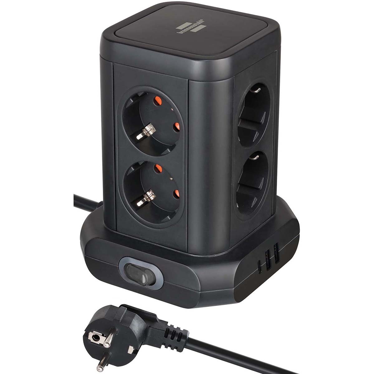 Powerstrip-toren met 8 powerstrips in 45°-configuratie (2x USB A & 1x USB C Power Delivery, met 2m kabel, tweepolige schakelaar) - Afbeelding 2