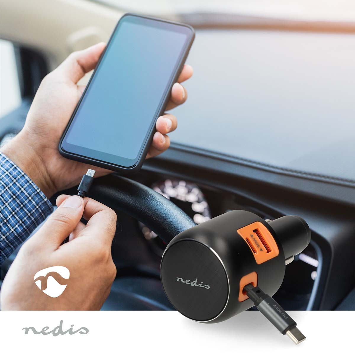Autolader | 60 W | 2.4 / 3.0 A | Outputs: 3 | Poorttype: USB-A / USB-C™ | USB-C™ intrekbare kabel | 0.70 m | Automatische Voltage Selectie - Afbeelding 2