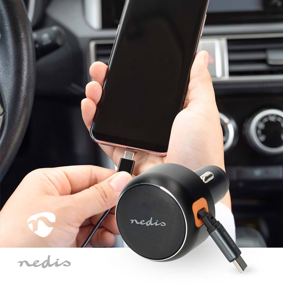 Autolader | 30 W | 2.4 / 3.0 A | Outputs: 1 | USB-C™ intrekbare kabel | 0.70 m | Automatische Voltage Selectie - Afbeelding 2