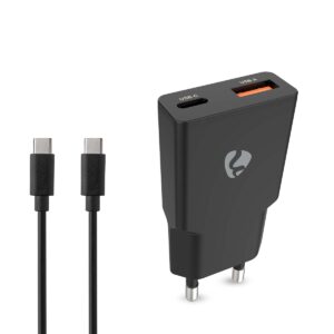 Oplader | 20 W | GaN | PD3.0 | 1.5 / 2.0 / 2.22 / 3.0 A | Outputs: 2 | USB-A / USB-C™ | USB Type-C™ (Los) Kabel | 1.50 m | Automatische Voltage Selectie | Zwart