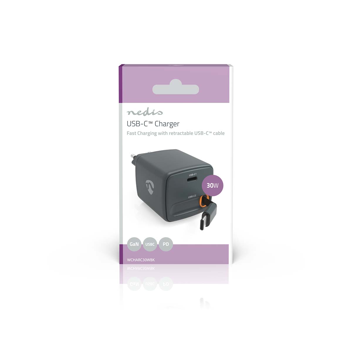 Oplader | Met intrekbare kabel | 30 W | GaN | PD3.0 30W | 1.5 / 2.0 / 2.5 / 3.0 A | Outputs: 1 | USB-C™ | USB-C™ intrekbare kabel | 0.75 m | Automatische Voltage Selectie | Zwart - Afbeelding 5
