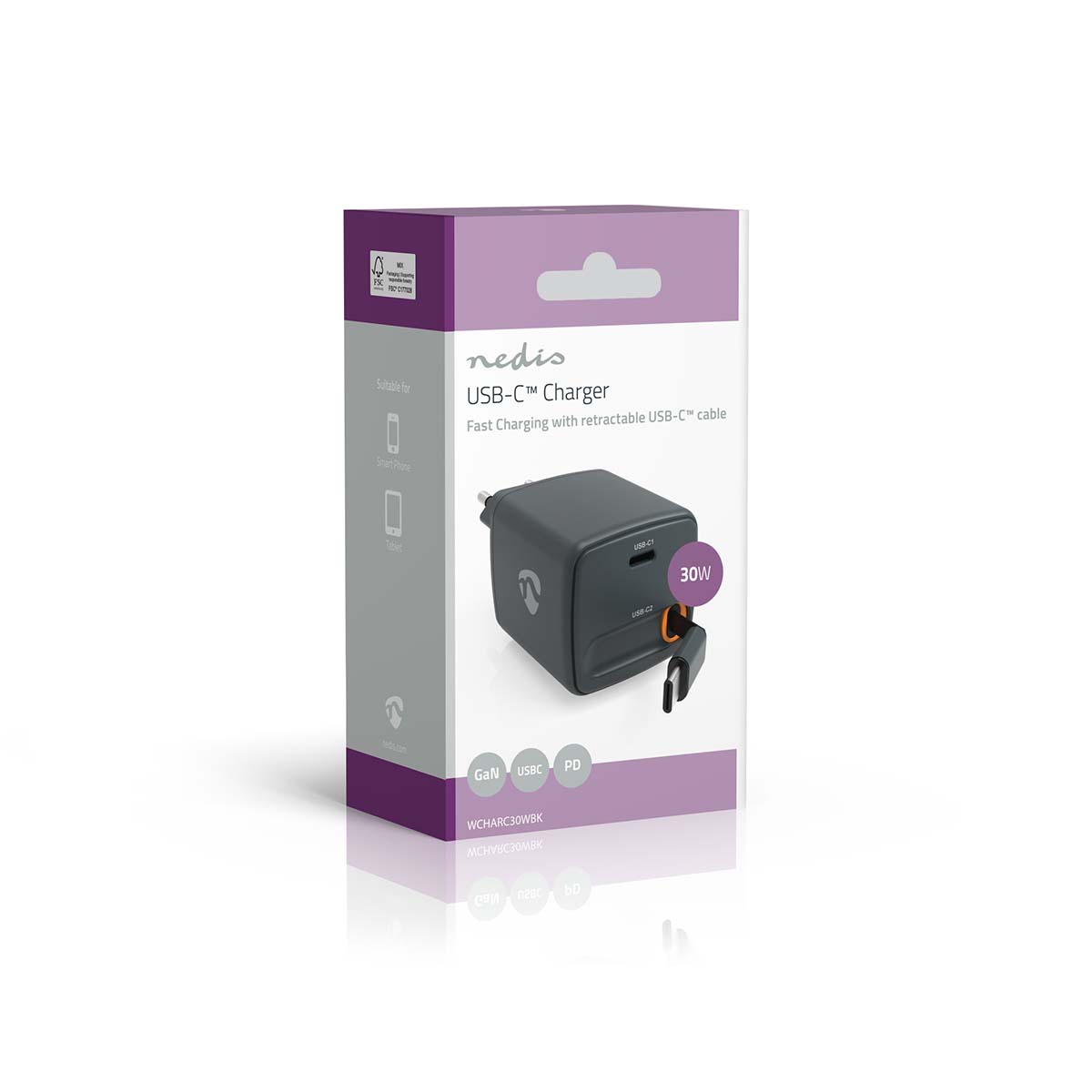 Oplader | Met intrekbare kabel | 30 W | GaN | PD3.0 30W | 1.5 / 2.0 / 2.5 / 3.0 A | Outputs: 1 | USB-C™ | USB-C™ intrekbare kabel | 0.75 m | Automatische Voltage Selectie | Zwart - Afbeelding 7