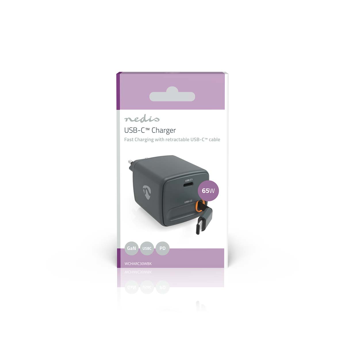 Oplader | Met intrekbare kabel | 65 W | GaN | PD3.0 30W | 3.0 / 3.25 A | Outputs: 1 | USB-C™ | USB-C™ intrekbare kabel | 0.75 m | Automatische Voltage Selectie | Zwart - Afbeelding 4