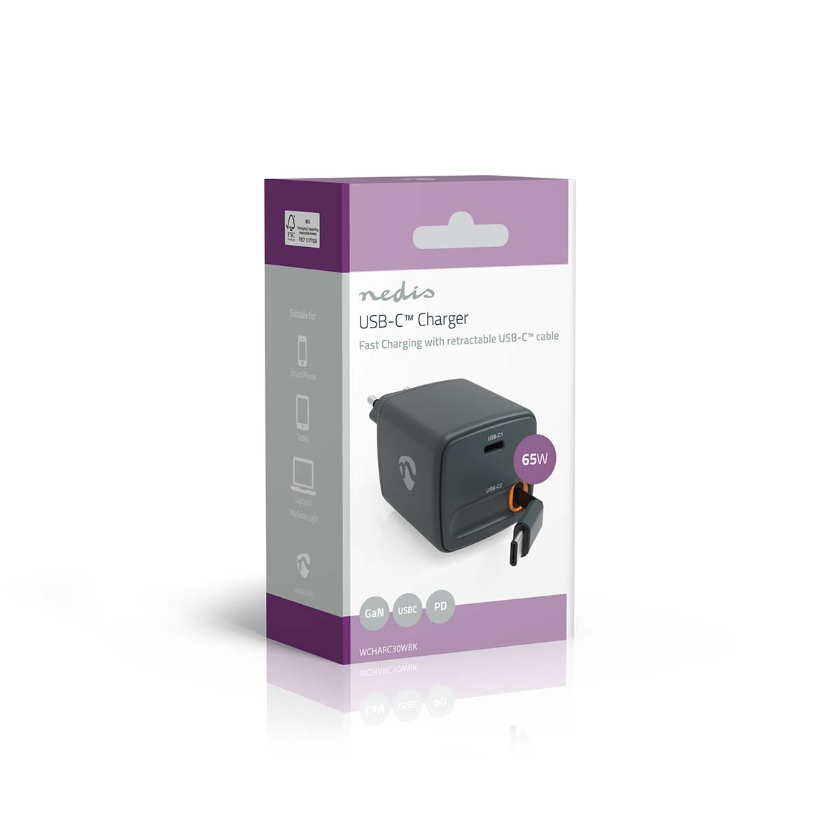 Oplader | Met intrekbare kabel | 65 W | GaN | PD3.0 30W | 3.0 / 3.25 A | Outputs: 1 | USB-C™ | USB-C™ intrekbare kabel | 0.75 m | Automatische Voltage Selectie | Zwart - Afbeelding 6