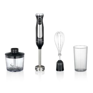 Staafmixerset | 600 W | 2 snelheden | Variabele snelheidsinstelling | Mini-hakmolen | Klopper | Roestvrijstalen schacht en bladen | Roestvrij staal / Zwart