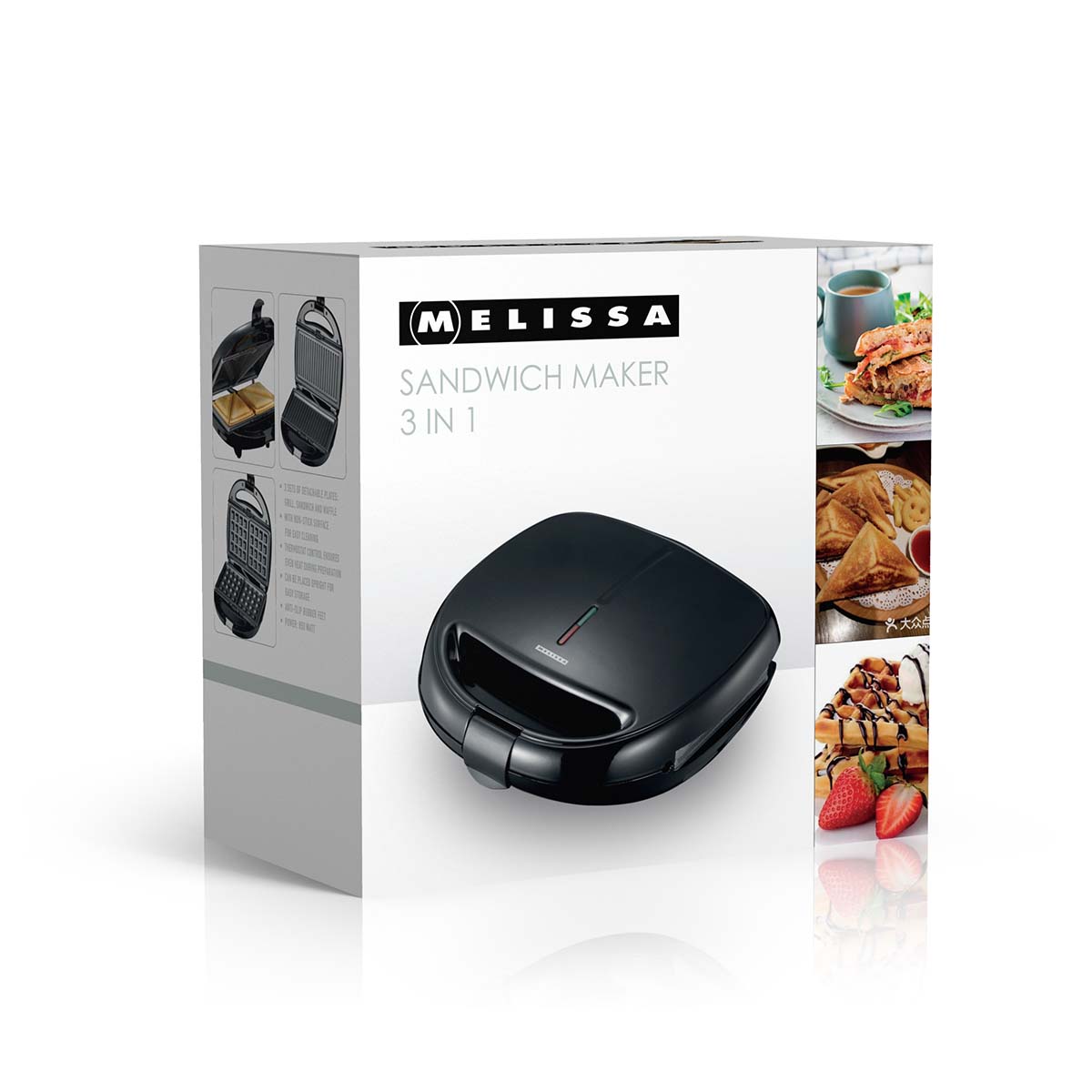 3-in-1 Sandwich Maker | Sandwich/ Panini/ Wafelplaten | 850 W | Automatische temperatuurregeling | Anti-aanbaklaag | Zwart - Afbeelding 8
