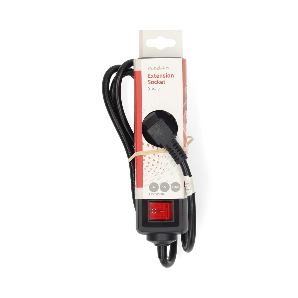 Stekkerdoos | Randaarde stekker / Type F (CEE 7/7) | 3-wegs | 1.50 m | 3680 W | 16 A | Soort aarding: Zijcontacten | 230 V AC 50/60 Hz | Hoek van stopcontact: 45 ° | H05VV-F 3G 1,5 mm² | Aan/uit knop | Zwart - Afbeelding 2