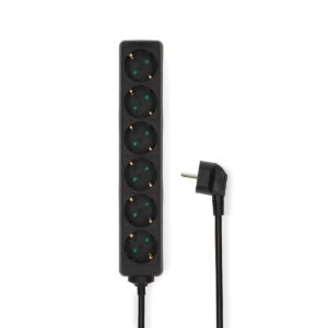 Stekkerdoos | Randaarde stekker / Type F (CEE 7/7) | 6-wegs | 1.50 m | 3680 W | 16 A | Soort aarding: Zijcontacten | 230 V AC 50/60 Hz | Hoek van stopcontact: 45 ° | H05VV-F 3G 1,5 mm² | Zwart