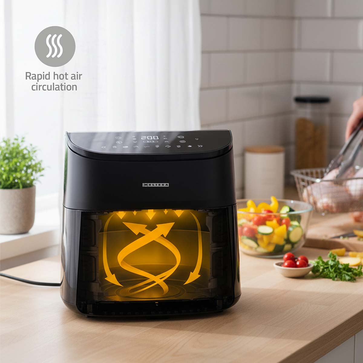 Digitale heteluchtfriteuse XXL | 7,6 l | 60-min Timer | 8 Voorkeuzestanden | Kijkvenster | Voorverwarmen/Warmhouden/schudherinnering | Zwart - Afbeelding 11