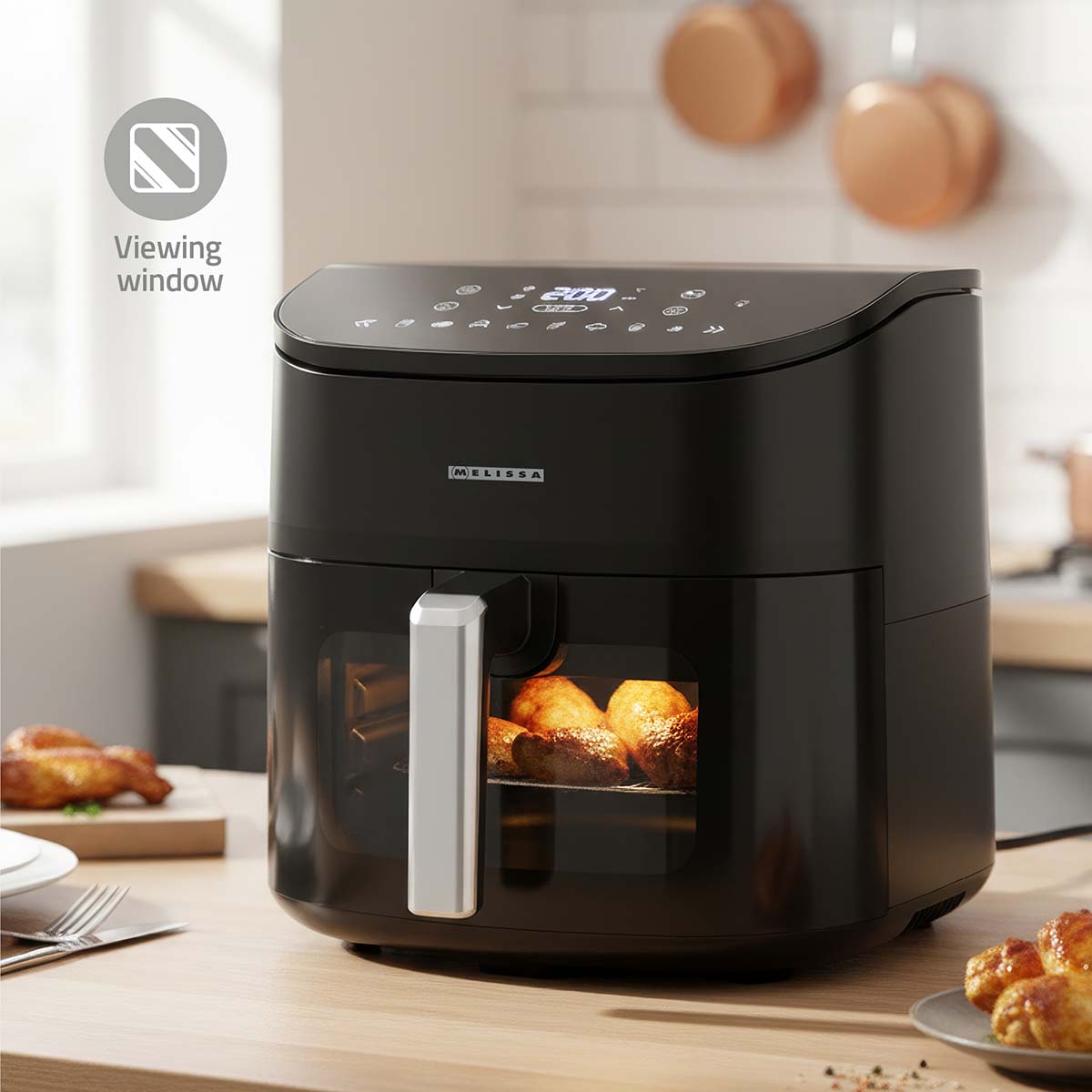 Digitale heteluchtfriteuse XXL | 7,6 l | 60-min Timer | 8 Voorkeuzestanden | Kijkvenster | Voorverwarmen/Warmhouden/schudherinnering | Zwart - Afbeelding 13