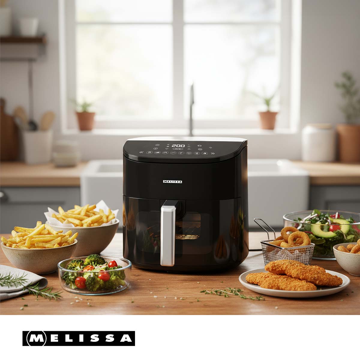 Digitale heteluchtfriteuse XXL | 7,6 l | 60-min Timer | 8 Voorkeuzestanden | Kijkvenster | Voorverwarmen/Warmhouden/schudherinnering | Zwart - Afbeelding 2