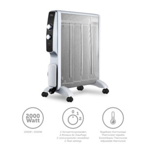 Mobiele micathermische elektrische kachel op wielen 2000W Wit