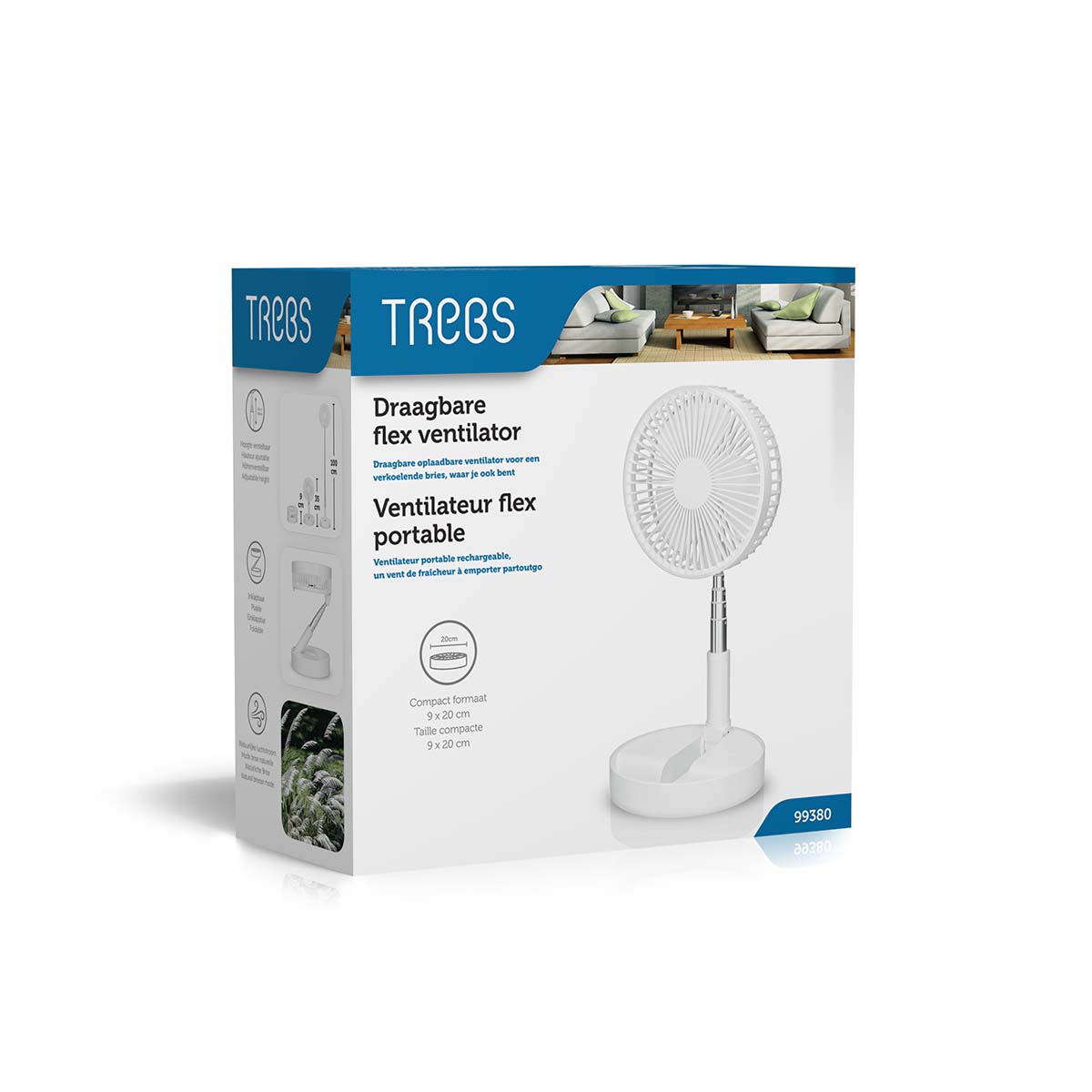 Draagbare flexibele tafel- en voetventilator van 20 cm met Li-ion batterij Wit - Afbeelding 16