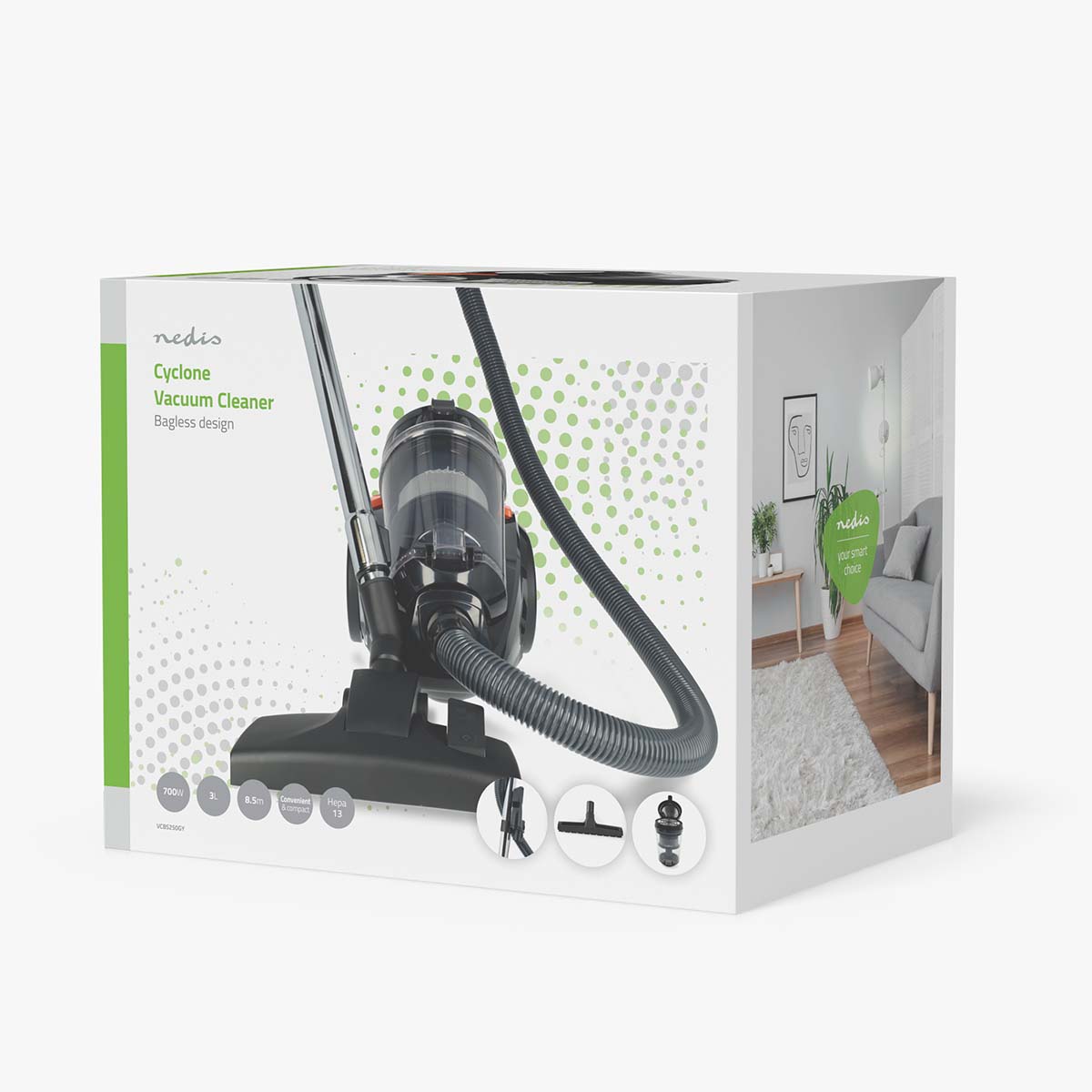 Zakloze Stofzuiger | Zakloos | 700 W | Stof capaciteit: 3.0 l | Combi-Borstel | Actieradius: 8.50 m | HEPA-luchtfilter | Antraciet / Oranje / Zwart - Afbeelding 9