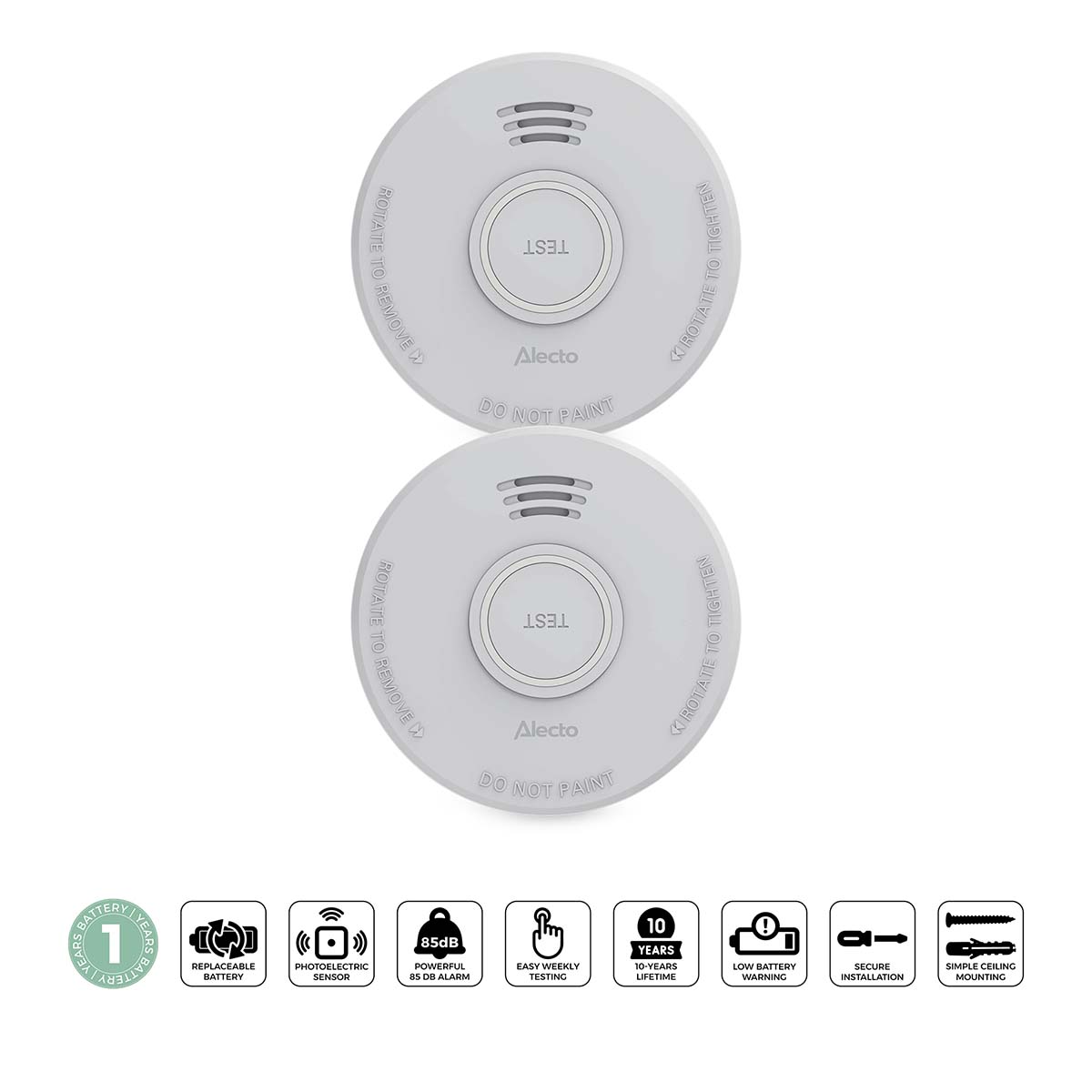 Stand-alone rookmelder met 1 jaar batterij 2 stuks