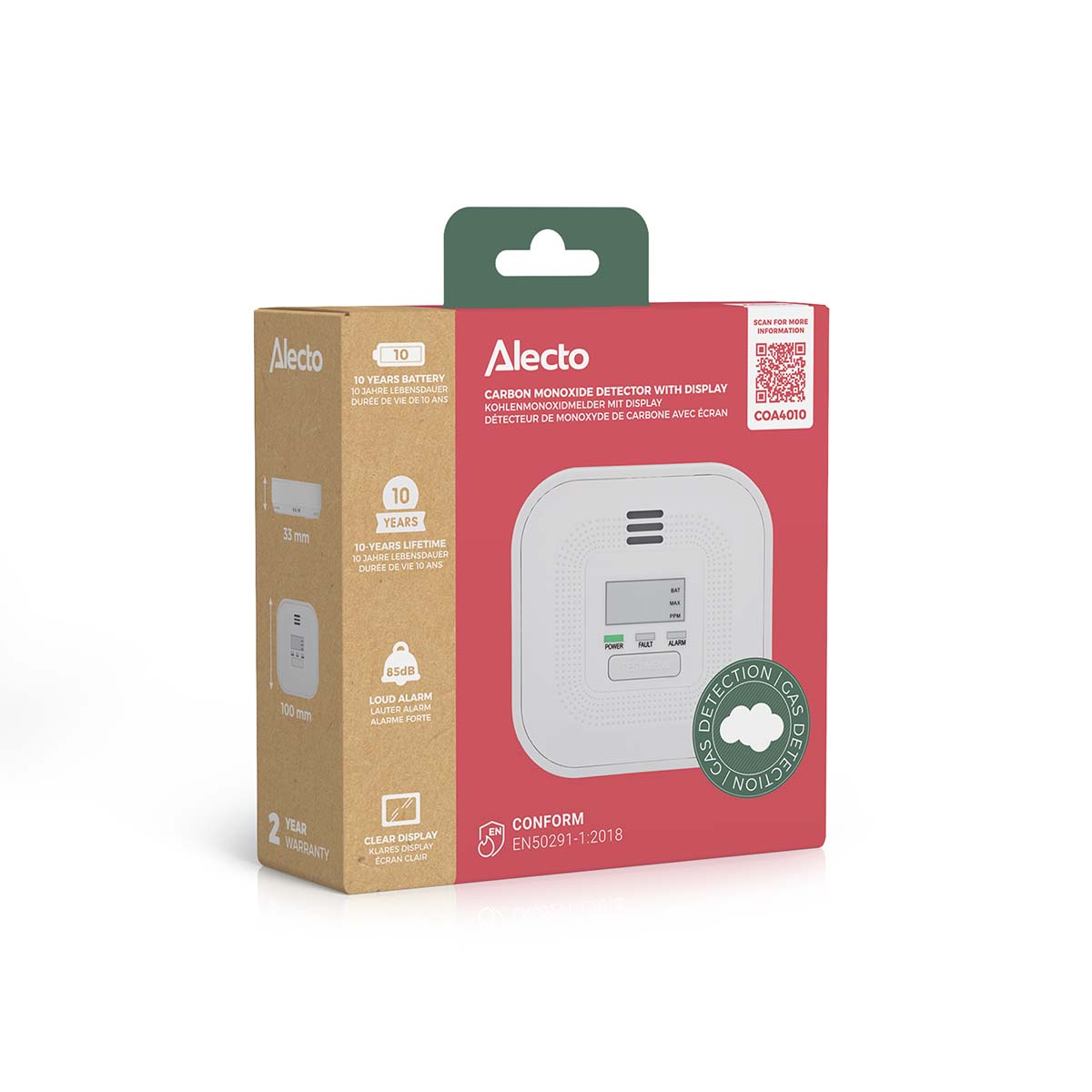 Koolmonoxidemelder met display en 10 jaars sensor en batterij, wit - Afbeelding 16
