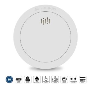 Smoke detector with 10 years battery and sensor runtime White