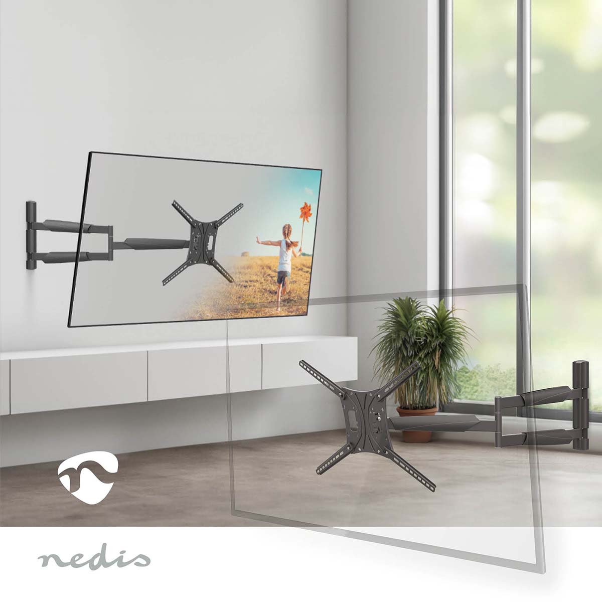Draai- en Kantelbare TV-Muurbeugel | 13 - 86 " | Maximaal schermgewicht: 60 kg | Kantelbaar | Draaibaar | Minimale muurafstand: 70 mm | Maximale muurafstand: 1020 mm | 3 Draaipunt(en) | ABS / Staal | Zwart - Afbeelding 2