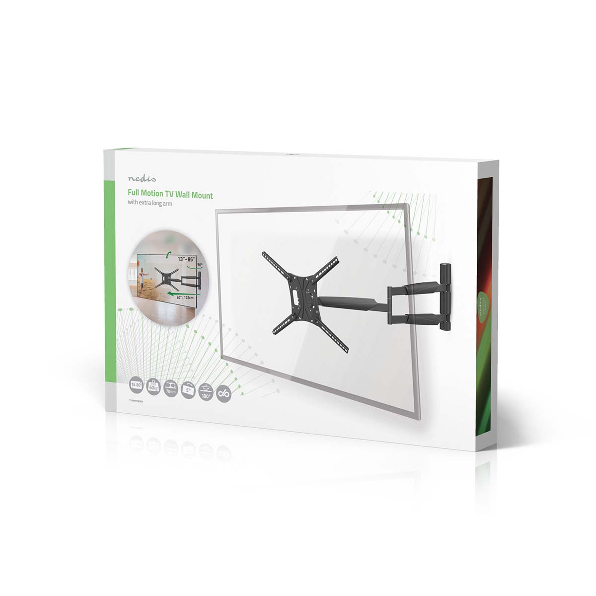 Draai- en Kantelbare TV-Muurbeugel | 13 - 86 " | Maximaal schermgewicht: 60 kg | Kantelbaar | Draaibaar | Minimale muurafstand: 70 mm | Maximale muurafstand: 1020 mm | 3 Draaipunt(en) | ABS / Staal | Zwart - Afbeelding 8
