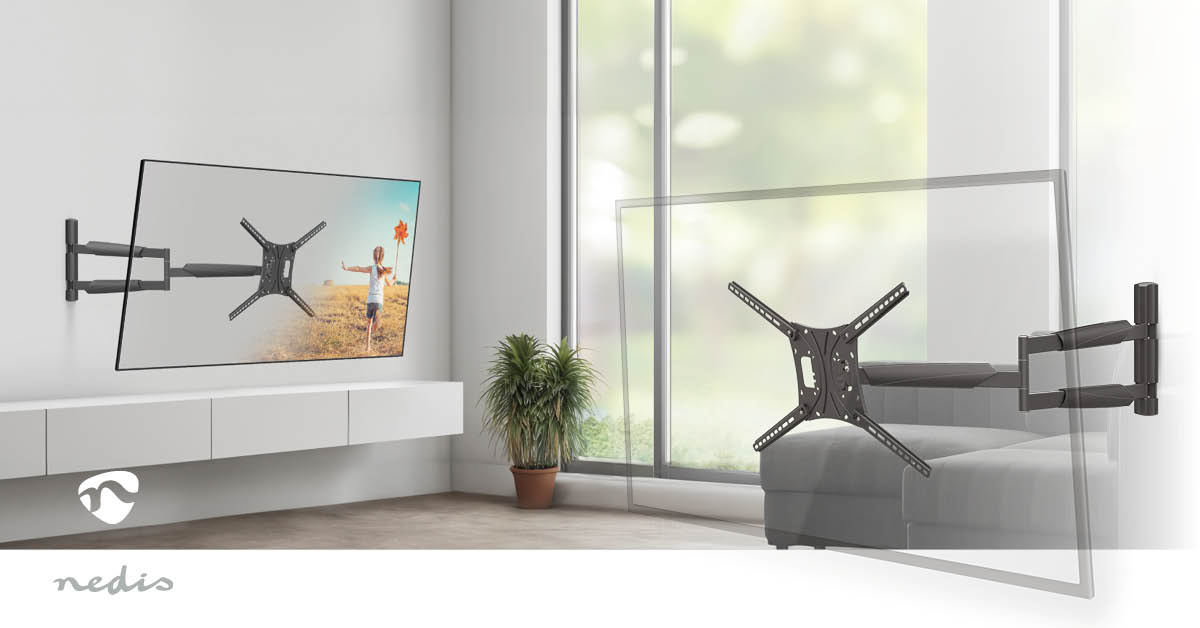Draai- en Kantelbare TV-Muurbeugel | 13 - 86 " | Maximaal schermgewicht: 60 kg | Kantelbaar | Draaibaar | Minimale muurafstand: 70 mm | Maximale muurafstand: 1020 mm | 3 Draaipunt(en) | ABS / Staal | Zwart - Afbeelding 10