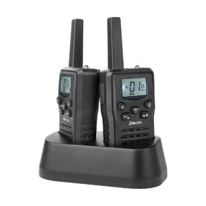 Walkie-Talkie Set | 2 Handsets | Tot 10 km | Frequentiekanalen: 8 | PTT / VOX | 24 uur stand-by | Inclusief oplaadbasis | Koptelefoonuitgang | Zwart
