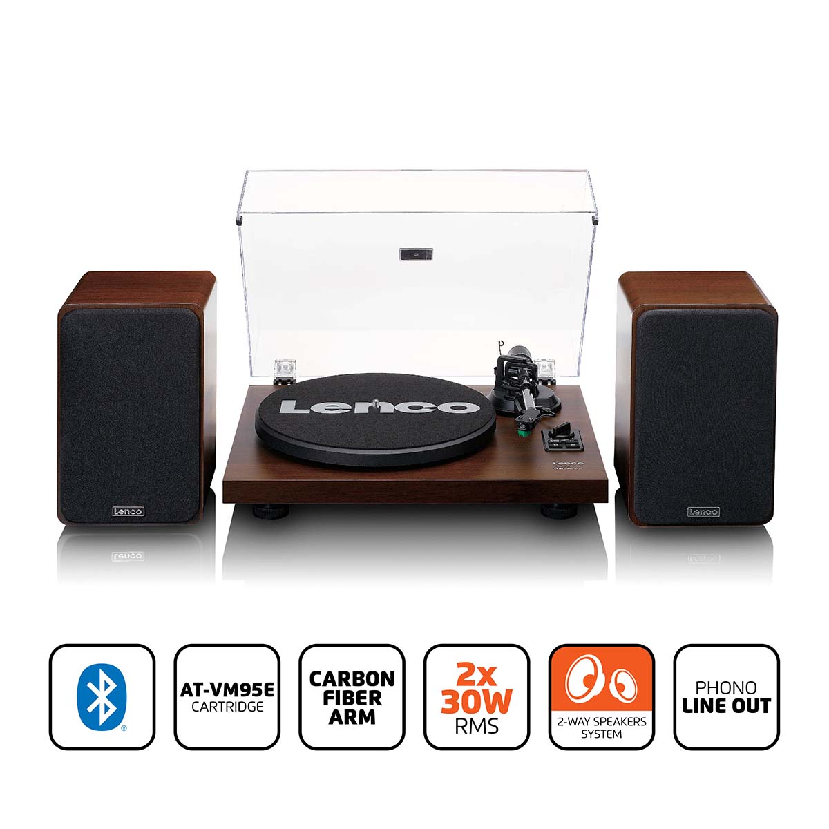 Turntable with built-in amplifier, Bluetooth® and 2x30W speakers Walnut - Afbeelding 2