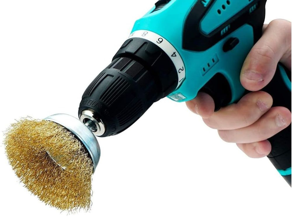 Set Staalborstels voor Boormachine โ Schijf-, Kom- en Cilindervorm โ Messing Gecoat - Afbeelding 5